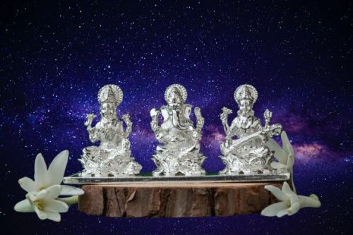 925 Sterling Silver Pure Silver Laxmiji Ganeshji Saraswatiji Murti