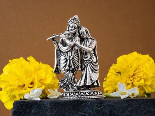 Polished 925 Sterling Silver Radhe Krishna Murti for Worship Use