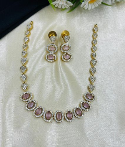 Ladies Baby Pink Stone Artificial Necklace Set