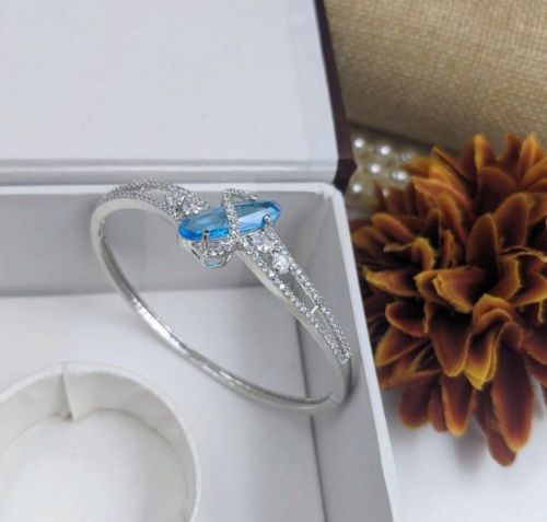 Ladies Brass Silver And Blue Modern Cz Bracelet