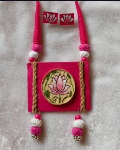 Printed Ladies Pink Handmade Terracotta Necklace Set