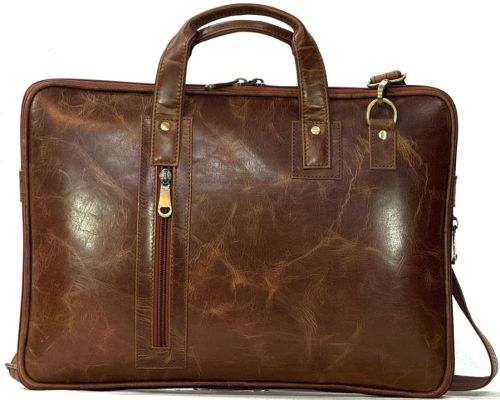 Plain 12x16x2.5 Inch Leather Laptop Bag, Color : Brown