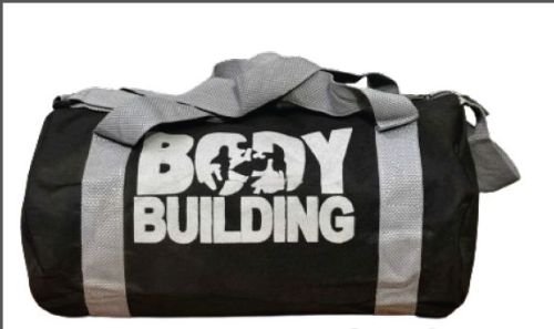 Black and Gray Polyester Duffle Gym Bag