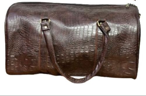 Plain Leather Brown Duffle Gym Bag, Opening Style : Zipper