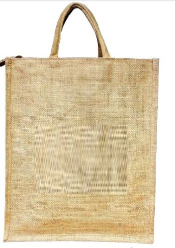 Plain Beige Jute Carry Bag 16X14 Inch, Handle Type : Loop Handle