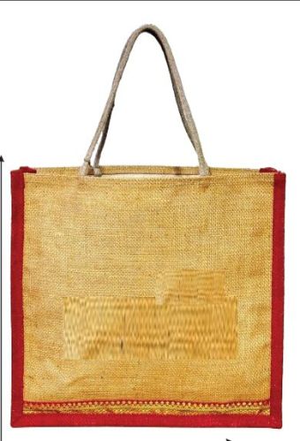 Plain Jute Carry Bag, Color : Red Beige 14X12 Inch