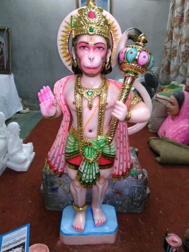 Polished Multicolor Hanuman Marble Statue for Worship Use