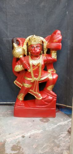 Polished Red Marble Lord Hanuman Statue for Worship Use