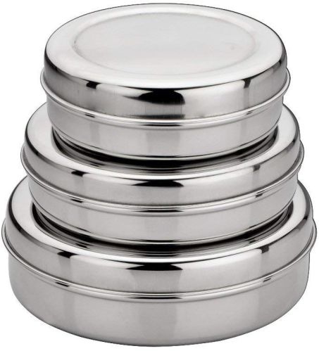 Polished Stainless Steel Pills Round Container, Color : Silver