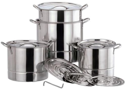 Coated Stainless Steel Steamer Stock Pot, Color : Silver