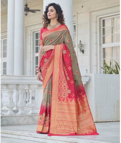 Handloom Stitched SILK Printed Banarasi Sarees Casual Wear