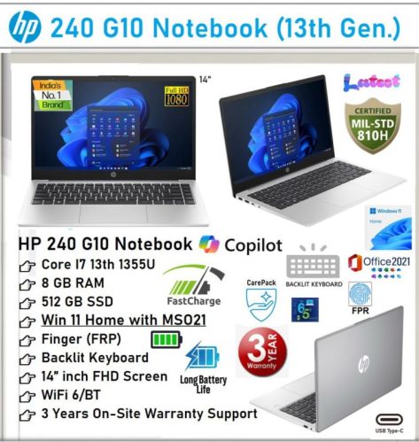 HP 240 G10 Notebook, Color : Black for Office, Students