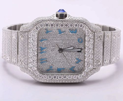 Moissanite Couple Luxurious Full Iced Out Watch, Strap Color : White