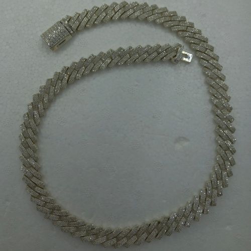 Silver Cuban Link Iced Out Chain, Diamond Shape : Moissanite