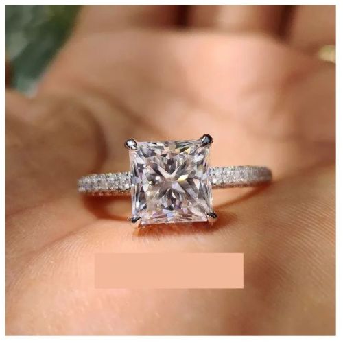 Diamond Moissanite Three Row Pave Engagement Ring, Gender : Female