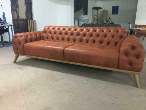 Polished Leather Designer Brown Sofa for Living Room Use