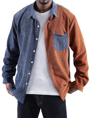 Checked Mens Corduroy Button-Up Shirt Casual Wear XL, XXL, XXXL