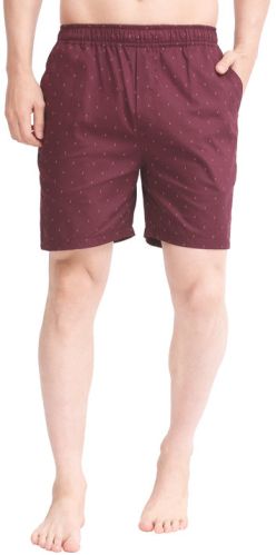 Mens Maroon Triangle Printed Cotton Shorts with Back Pocket