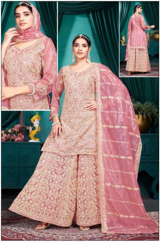 Casual Wear Satin Jmkc Sharara Twill Nett, Pattern : Embroidered