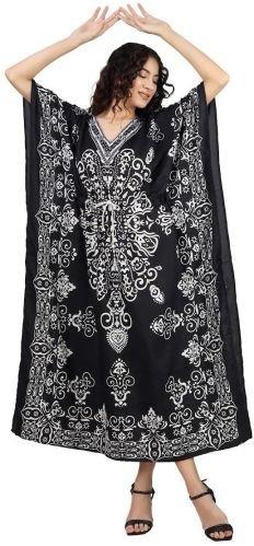 Regular Collar Polyester Ladies Kaftans, Color : Black