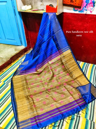 Plain Pure Dupion Raw Silk Handloom Saree, Saree Length : 6.5 Meter