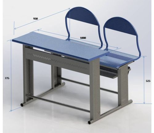 Color Coated 2 Seater CRC School Bench 1000L X 930D X 775H Mm