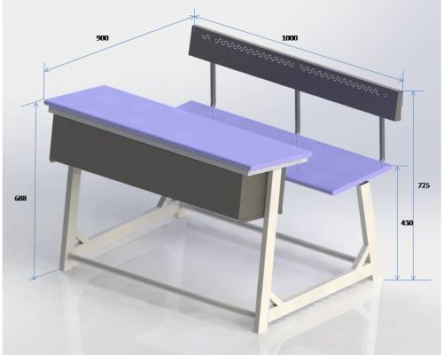 Color Coated CRC School Bench 1000L X 900D X 688H Mm
