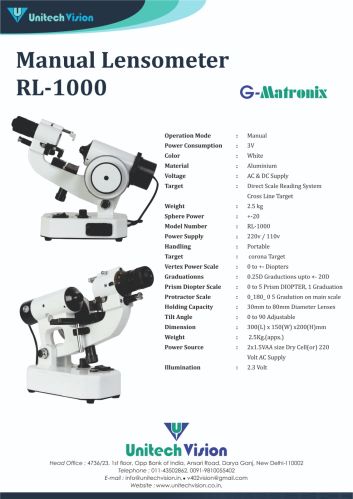 Manual Lensometer RL-1000 Double Target Make Unitech Vision