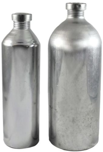 Round Aluminum Bottles, Color : Metallic Grey, Cap Type : Screw Cap