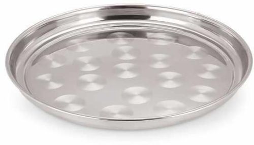 25 Cm Stainless Steel Round Tray, Color : Silver