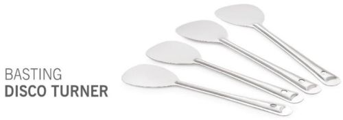 Polished Stainless Steel Basting Disco Turner Spoon, Color : Silver
