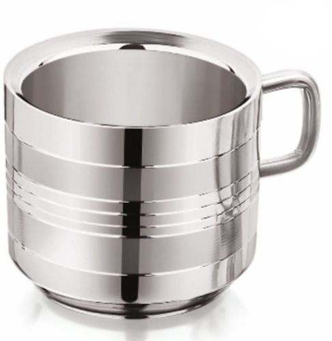 Polished Stainless Steel Double Wall Tea Cup, Color : Silver