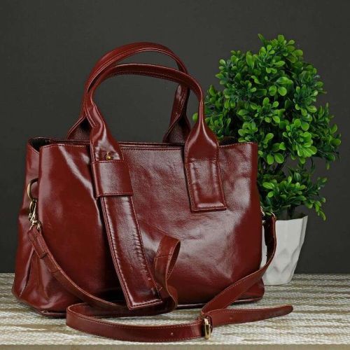 Fancy Maroon Women's Leather Top Handle Handbag