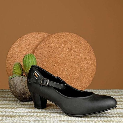 Plain Leather Women Ankle Strap Dance Heels Shoes