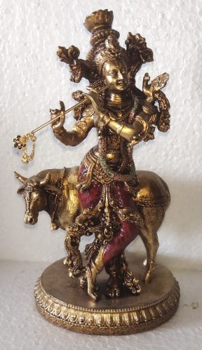 Brass Krishna Statue, Color : Golden, Packaging Type : Box