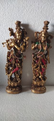 Polished Brass Radha Krishna Statues, Color : Golden for Home, Temple