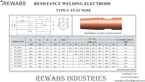 Chromium Copper Zirconium Flat Nose Resistance Welding Electrodes