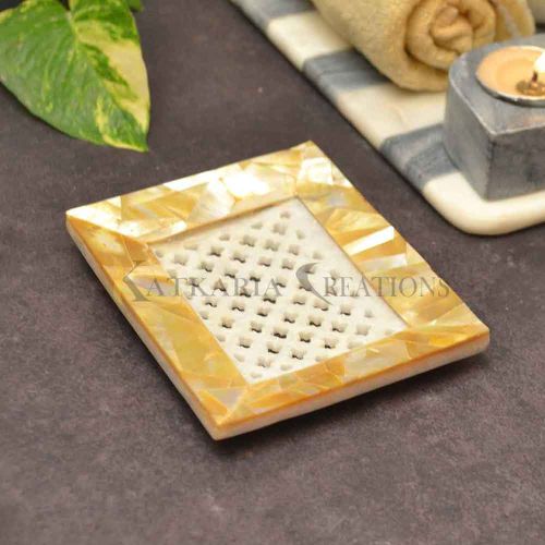 Katkaria Creations Polished Marble Inlay Soap Dish 5 X 4 X 0.5 Inch