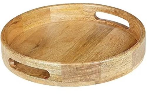 Polished Round Wooden Tray, Color : Brown