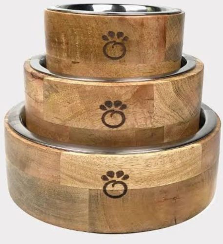 Wooden Dog Bowl Set, Color : Brown 8×8×3