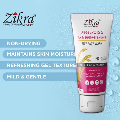 Zikra Skin Brightening Face Wash, Color : White, Creamy 50 Ml