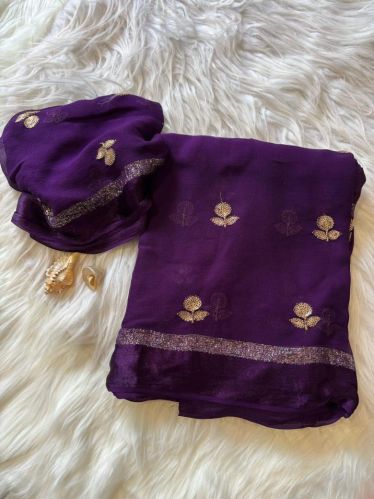 Plain Unstitched Embroidered Georgette Saree