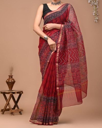 Hand Block Printed Kota Doria Saree Festive Wear