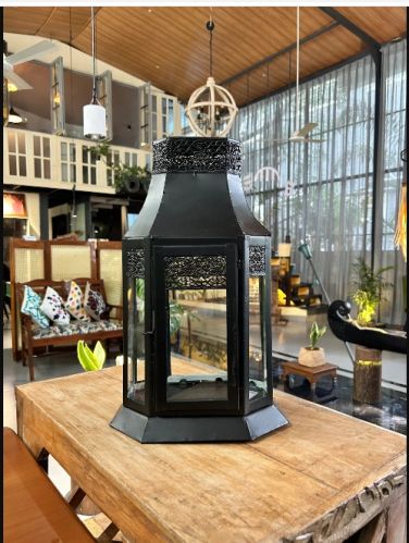 Metal Jet Black Garden Candle Lantern For Outdoor Decoration