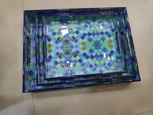 Polished MDF Wooden Serving Tray Set, Color : Blue, Length : Custom