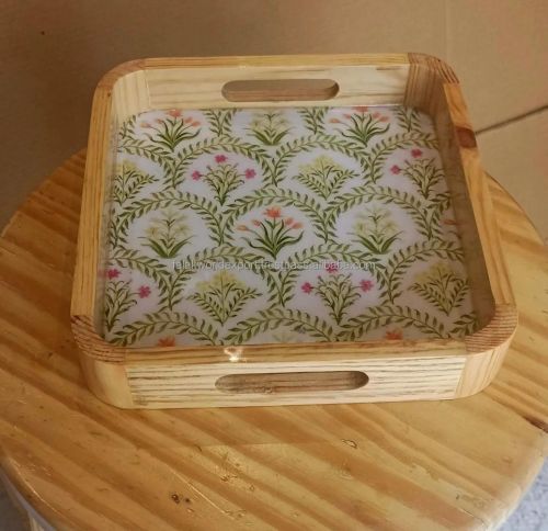 Polished Wooden Serving Tray, Color : Multi Colors Customized Size