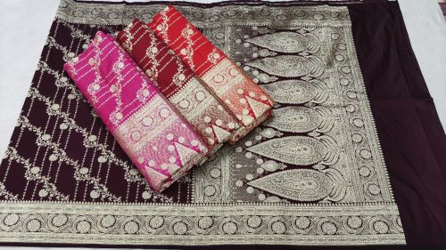 Bridal Banarasi Satan Katan Silk Patly Contrast Saree