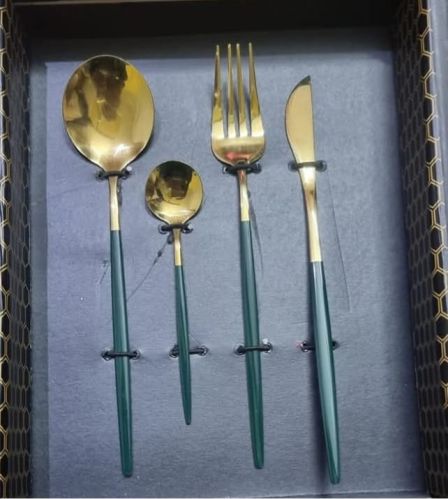Stainless Steel Spoon Set with Gold Polish – Elegant Dining Collection