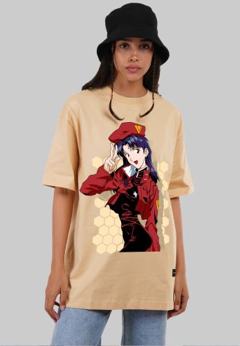 Women Anime Lady Beige Oversized Fit T-shirt