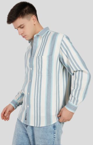 Cotton Blue Striped Textured Shirt M